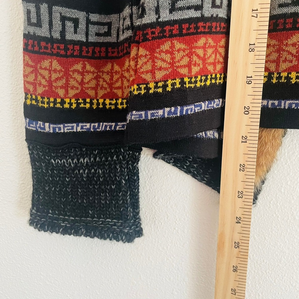 Aldo Martins Fair Isle‎ Geometric Real Fur Trim Open Cardigan Sweater Size 4 XS - Picture 9 of 9